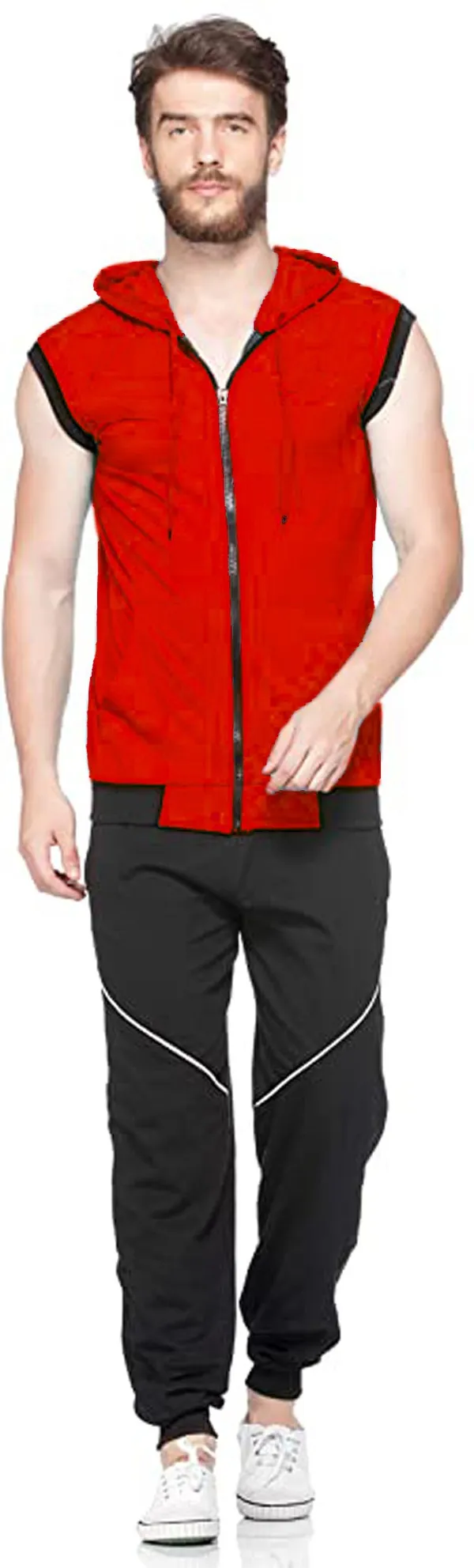 Red_Cotton_Solid_Hooded_Neck_Regukar_Fit_T-Shirt_For_Men
