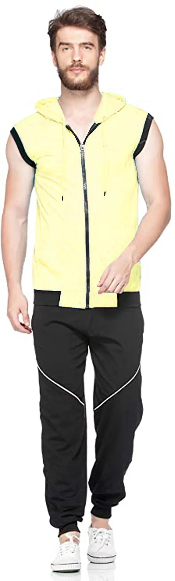 Yellow_Cotton_Solid_Hooded_Neck_Regukar_Fit_T-Shirt_for_men