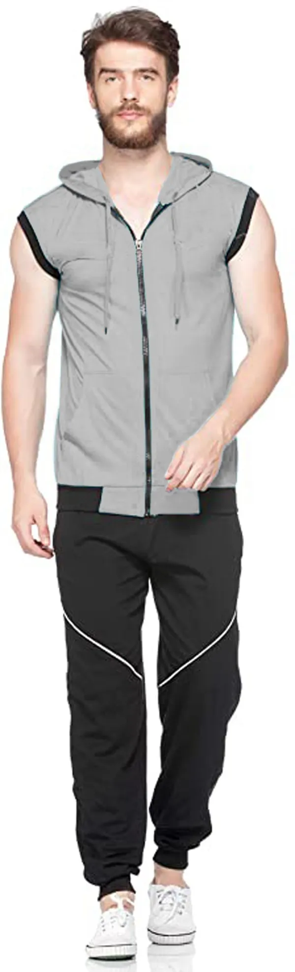 Grey_Cotton_Solid_Hooded_Neck_Regukar_Fit_T-Shirt_For_Men