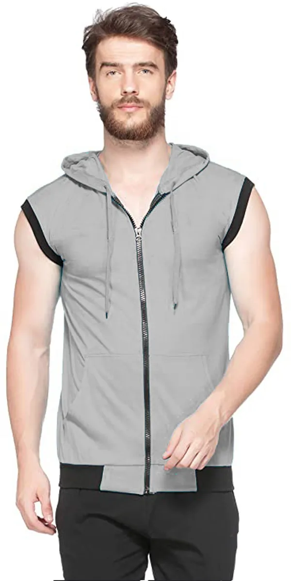 Grey_Cotton_Solid_Hooded_Neck_Regukar_Fit_T-Shirt_For_Men