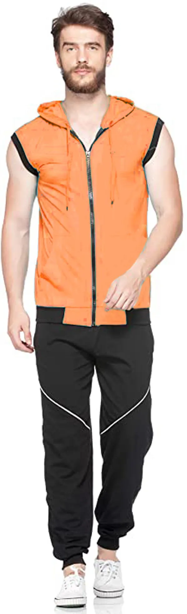 Orange_Cotton_Solid_Hooded_Neck_Regukar_Fit_T-Shirt_for_men