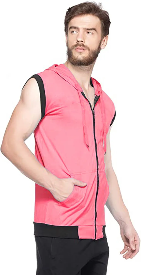 Pink_Cotton_Solid_Hooded_Neck_Regukar_Fit_T-Shirt_For_Men