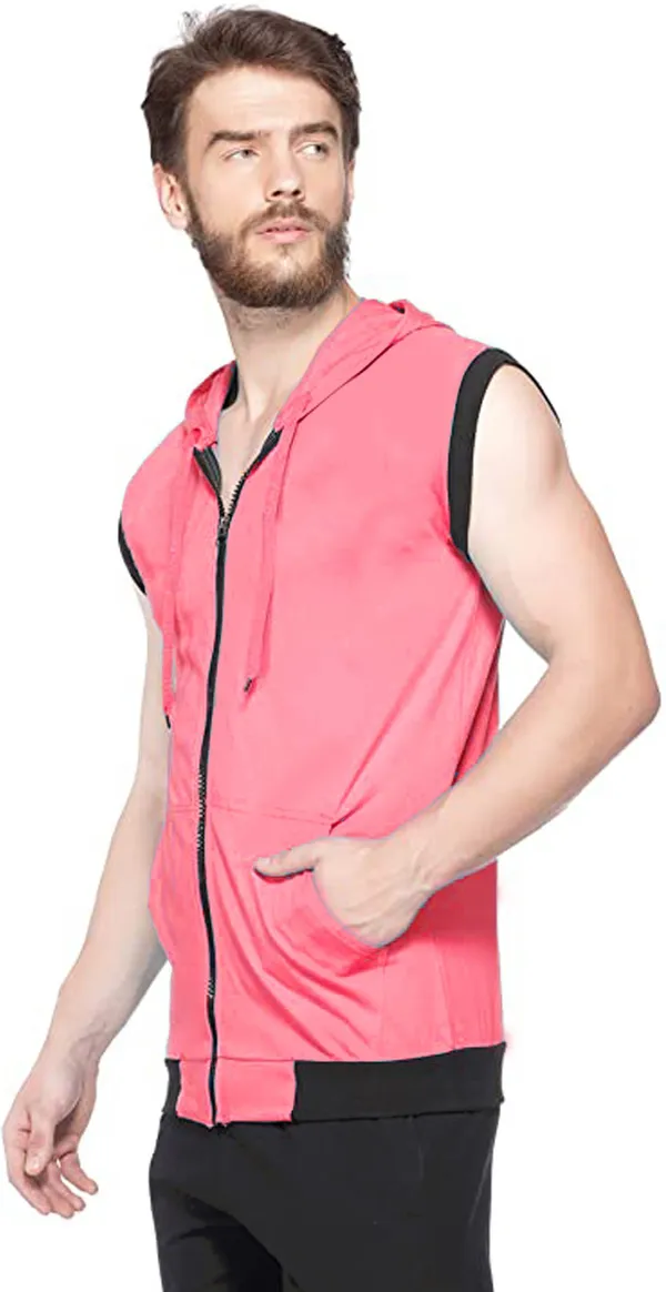 Pink_Cotton_Solid_Hooded_Neck_Regukar_Fit_T-Shirt_For_Men