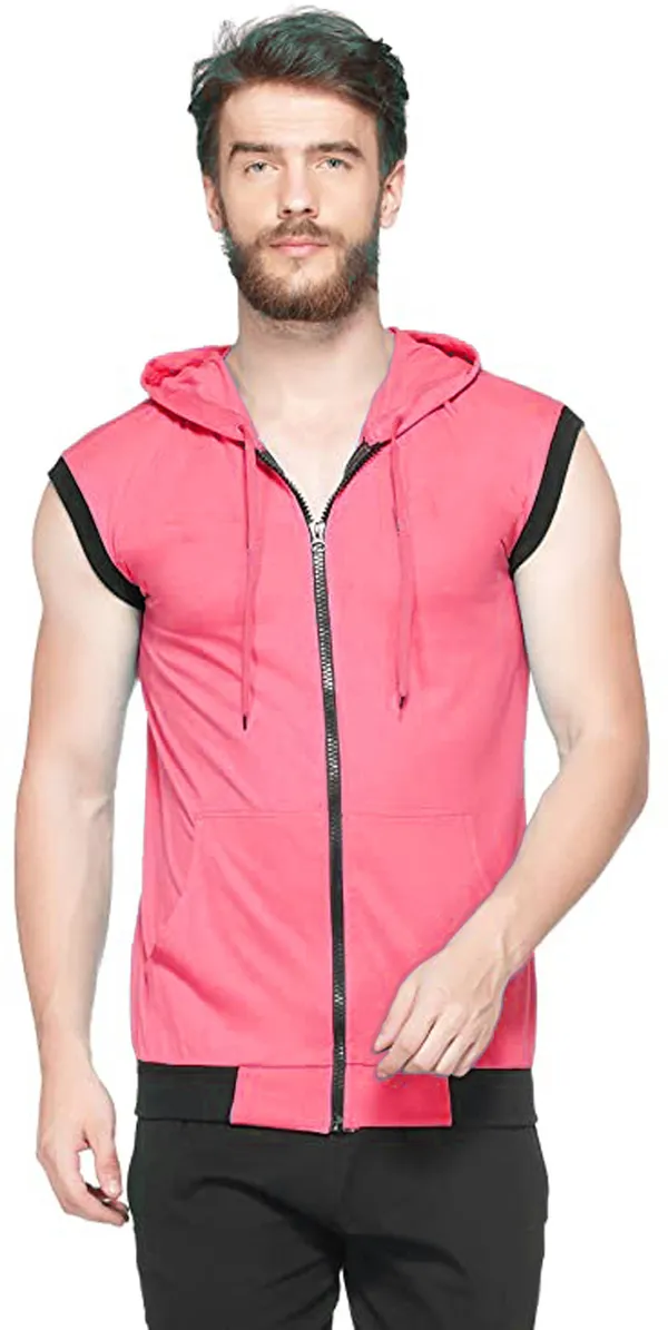 Pink_Cotton_Solid_Hooded_Neck_Regukar_Fit_T-Shirt_For_Men