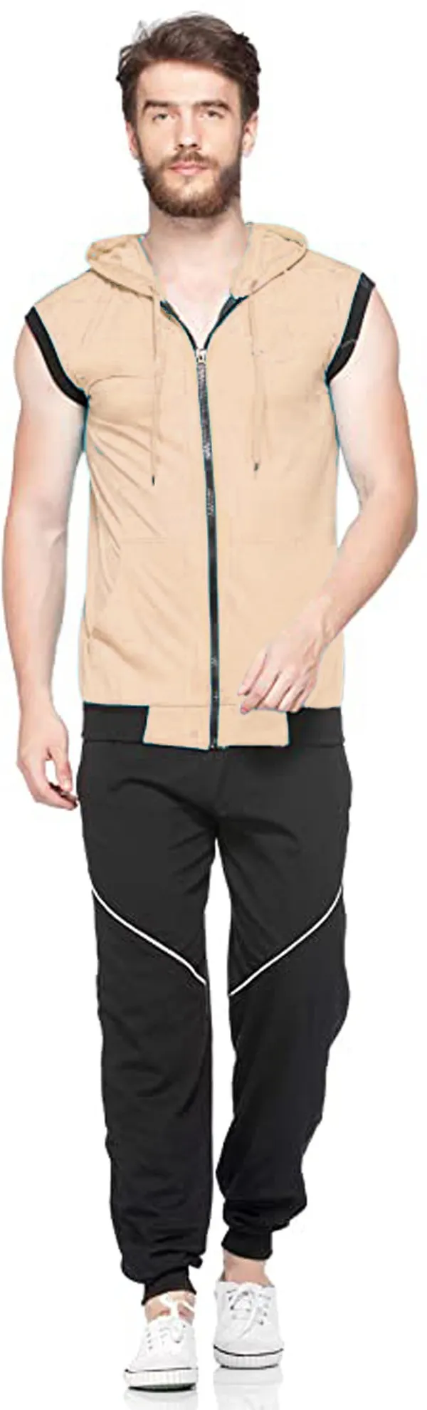 Beige_Cotton_Solid_Hooded_Neck_Regukar_Fit_T-Shirt_for_men