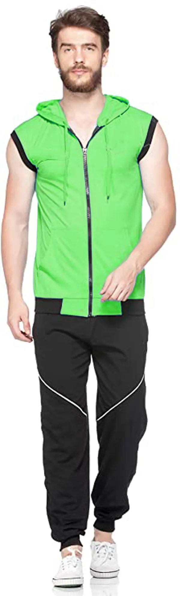 Green_Cotton_Solid_Hooded_Neck_Regukar_Fit_T-Shirt_For_Men