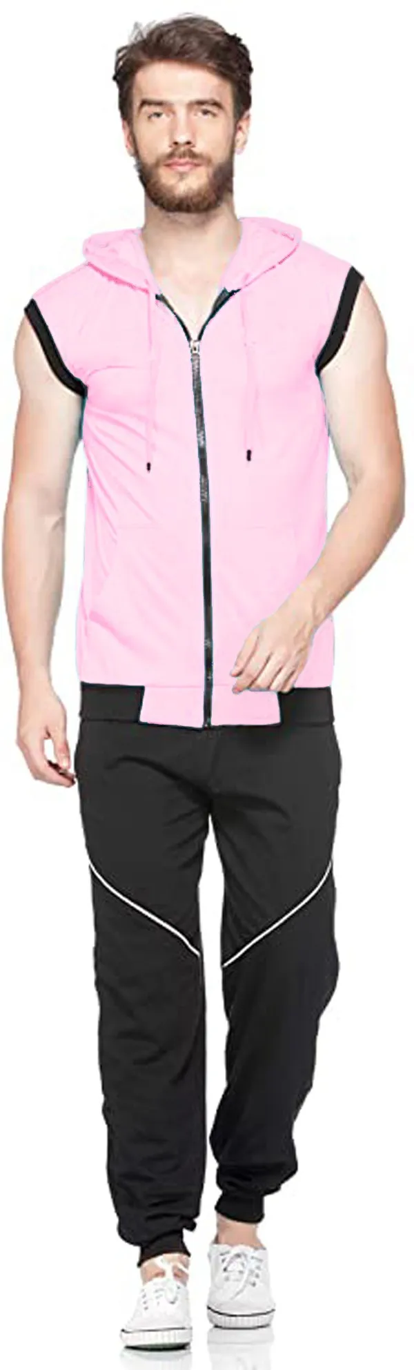 Pink_Solid_Cotton_Hooded_T-Shirt_for_Men_|_Regular_Fit