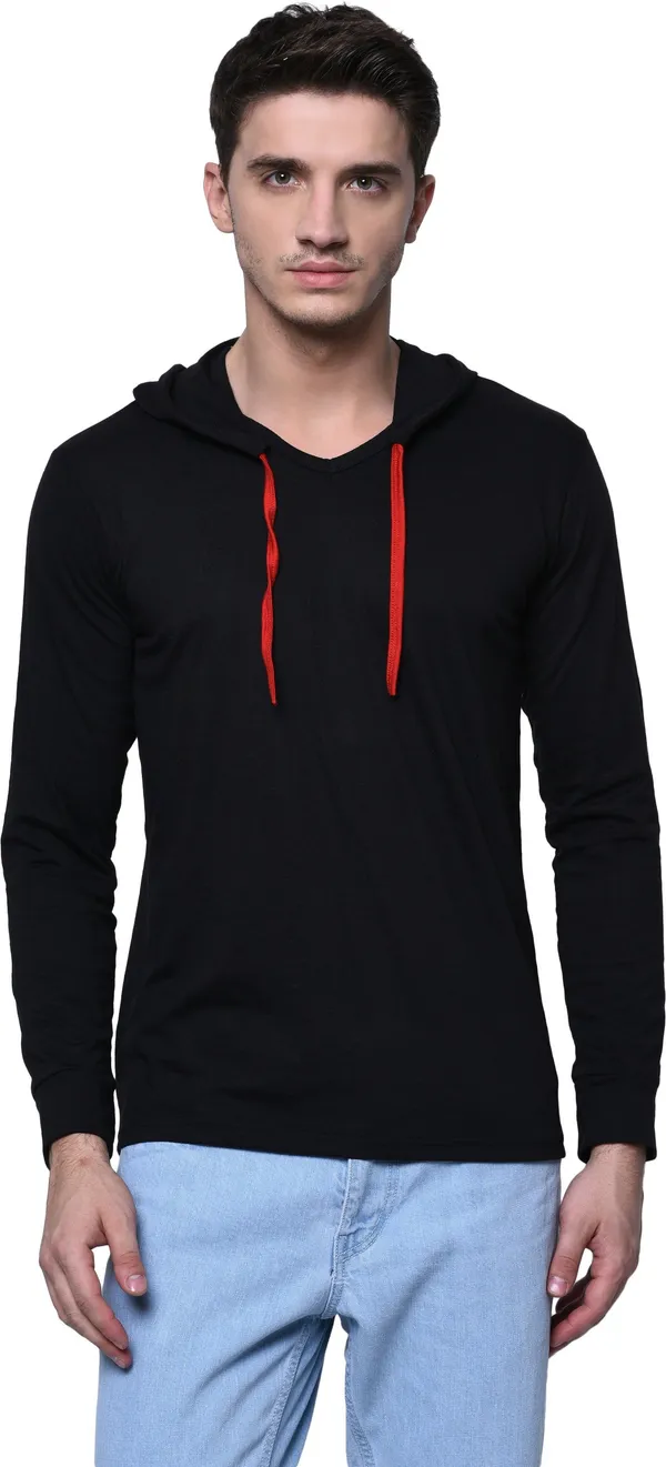 Black_Cotton_Solid_Hooded_Neck__Regukar_Fit_T-Shirt_For_Men