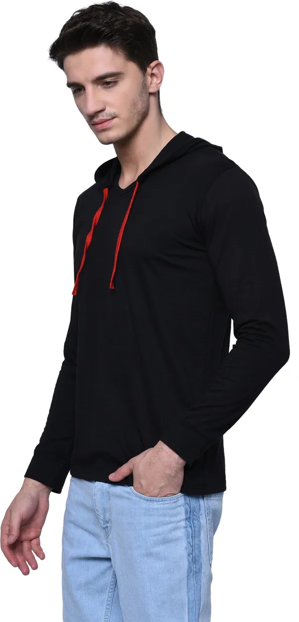 Black_Cotton_Solid_Hooded_Neck__Regukar_Fit_T-Shirt_For_Men