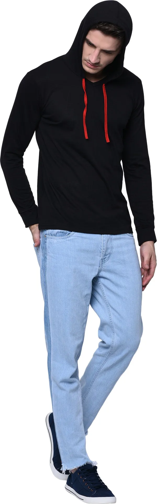 Black_Cotton_Solid_Hooded_Neck__Regukar_Fit_T-Shirt_For_Men