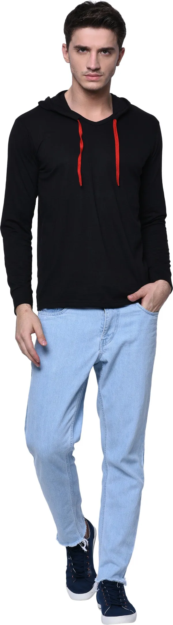 Black_Cotton_Solid_Hooded_Neck__Regukar_Fit_T-Shirt_For_Men