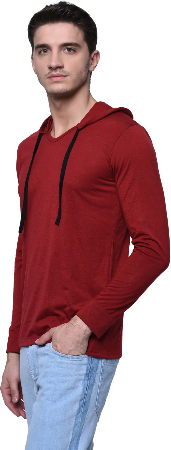 Maroon_Cotton_Solid_Men_Hooded_Neck_Regukar_Fit_T-Shirt_For_Men