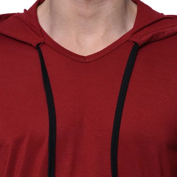 Maroon_Cotton_Solid_Men_Hooded_Neck_Regukar_Fit_T-Shirt_For_Men