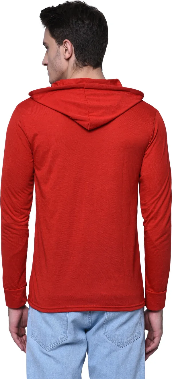 Red__Cotton_Solid_Hooded_Neck__Regukar_Fit_T-Shirt_For_Men