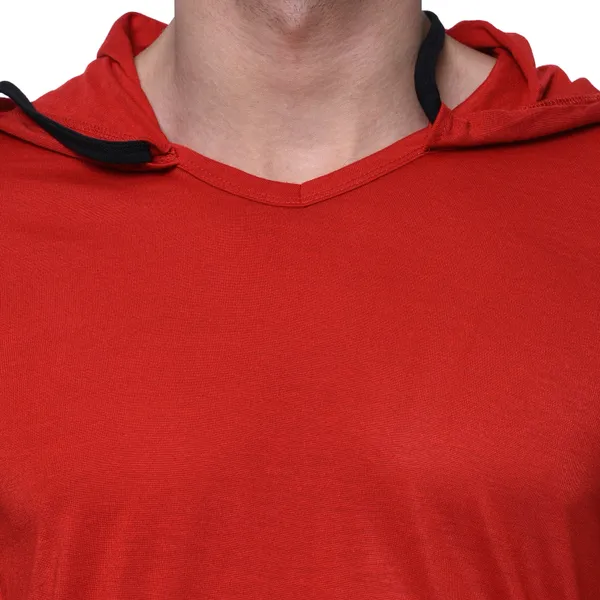 Red__Cotton_Solid_Hooded_Neck__Regukar_Fit_T-Shirt_For_Men