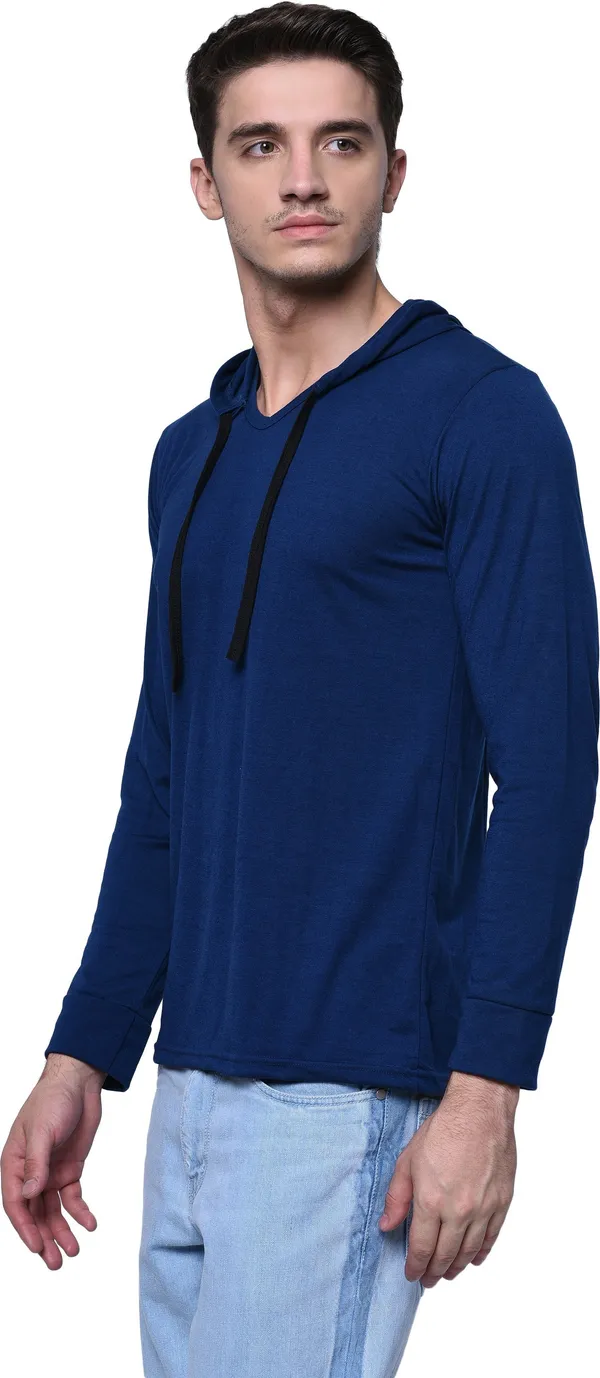 Dark_Blue_Cotton_Solid_Hooded_Neck_Regukar_Fit_T-Shirt_For_Men