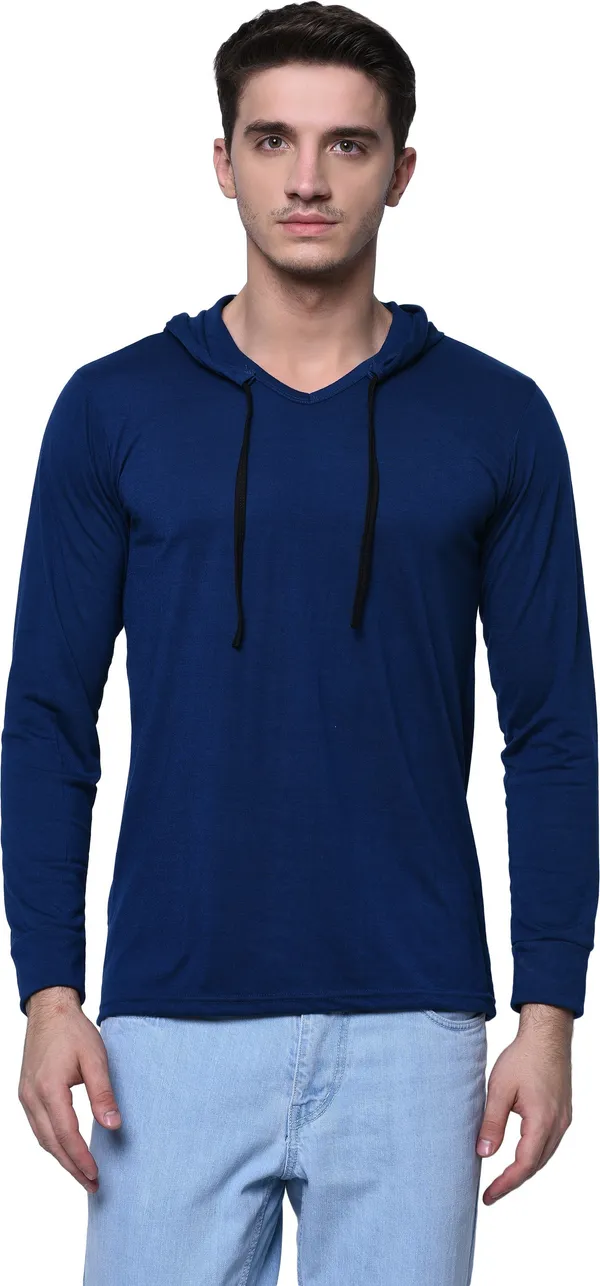 Dark_Blue_Cotton_Solid_Hooded_Neck_Regukar_Fit_T-Shirt_For_Men