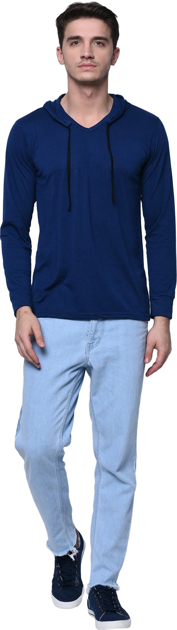 Dark_Blue_Cotton_Solid_Hooded_Neck_Regukar_Fit_T-Shirt_For_Men