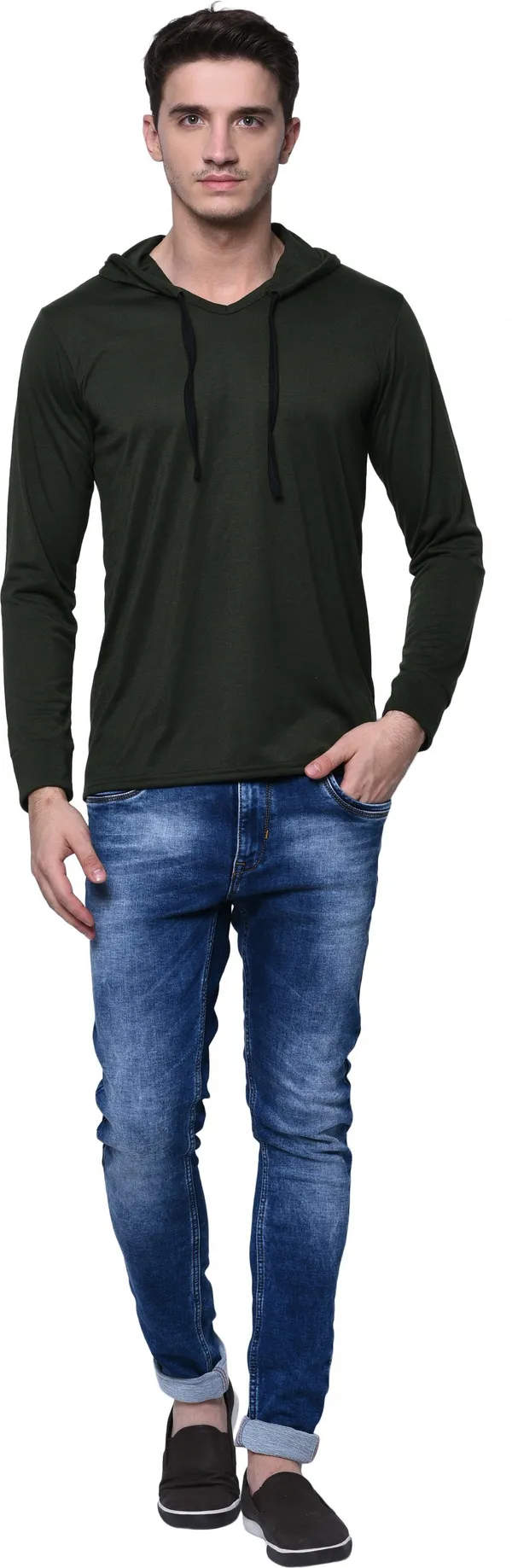 Dark_Green_Cotton_Solid_Hooded_Neck_Regukar_Fit_T-Shirt_for_men