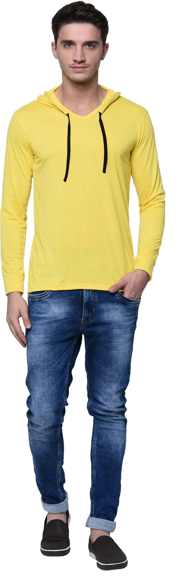 Yellow_Cotton_Solid_Hooded_Neck_Regukar_Fit_T-Shirt_for_men