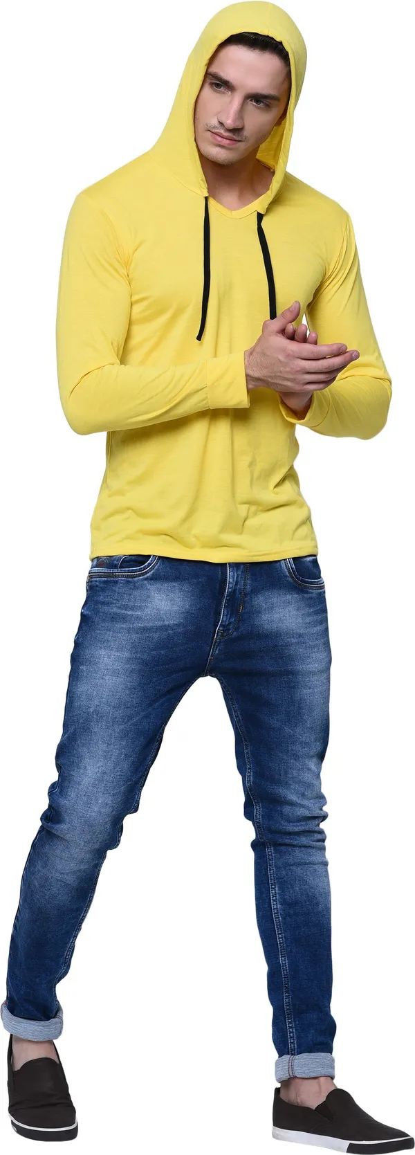Yellow_Cotton_Solid_Hooded_Neck_Regukar_Fit_T-Shirt_for_men
