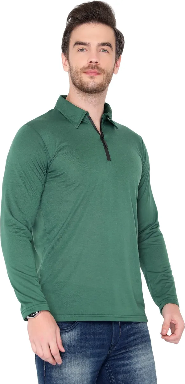 Dark_Green_Cotton_Solid_Polo_Neck_Regukar_Fit_T-Shirt_For_Men