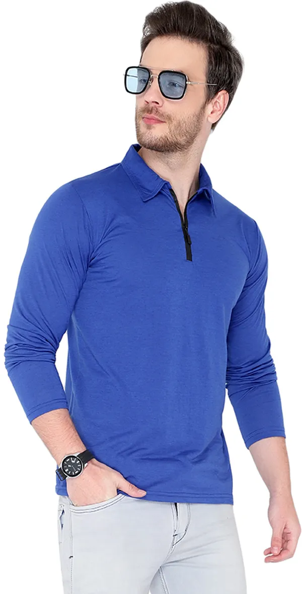 Blue_Cotton_Solid_Men_Polo_Neck_Regukar_Fit_T-Shirt_For_Men