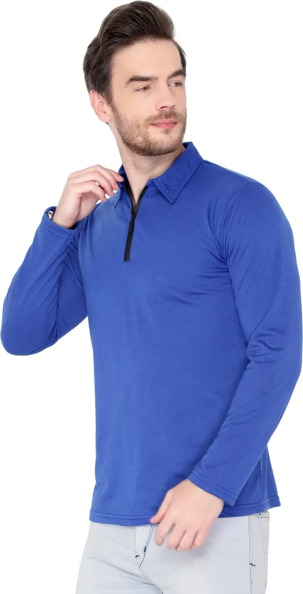Blue_Cotton_Solid_Men_Polo_Neck_Regukar_Fit_T-Shirt_For_Men