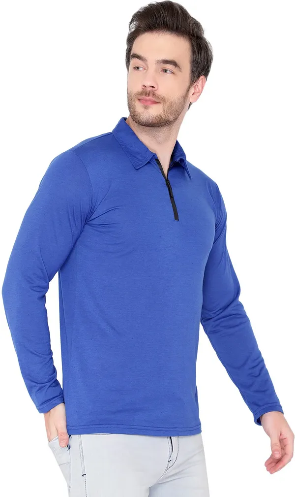 Blue_Cotton_Solid_Men_Polo_Neck_Regukar_Fit_T-Shirt_For_Men