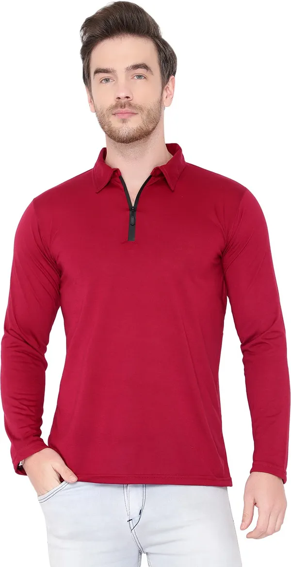Maroon_Cotton_Solid_Polo_Neck_Regukar_Fit_T-Shirt_For_Men