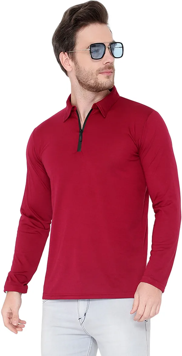 Maroon_Cotton_Solid_Polo_Neck_Regukar_Fit_T-Shirt_For_Men