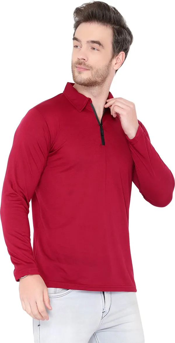 Maroon_Cotton_Solid_Polo_Neck_Regukar_Fit_T-Shirt_For_Men