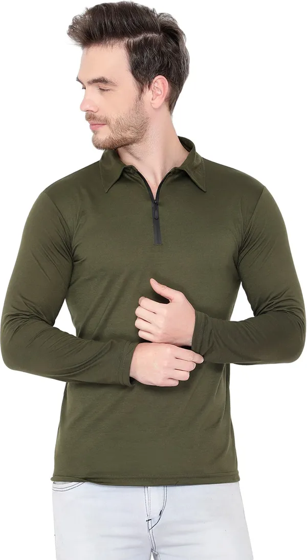 Dark_Green_Cotton_Solid_Polo_Neck_Regukar_Fit_T-Shirt_For_Men