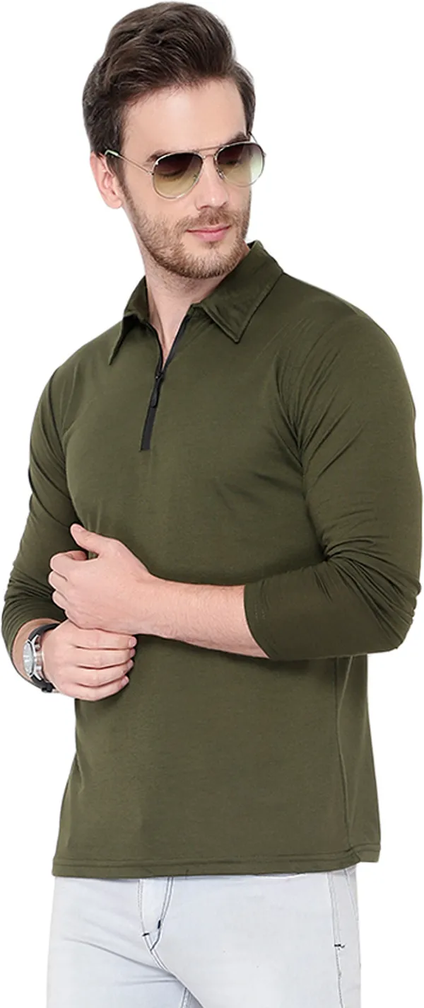 Dark_Green_Cotton_Solid_Polo_Neck_Regukar_Fit_T-Shirt_For_Men