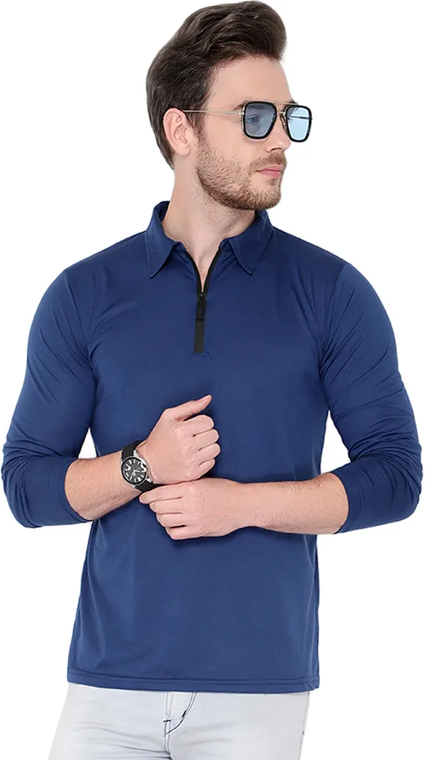 Dark_Blue_Cotton_Solid_Polo_Neck_Regukar_Fit_T-Shirt_For_Men