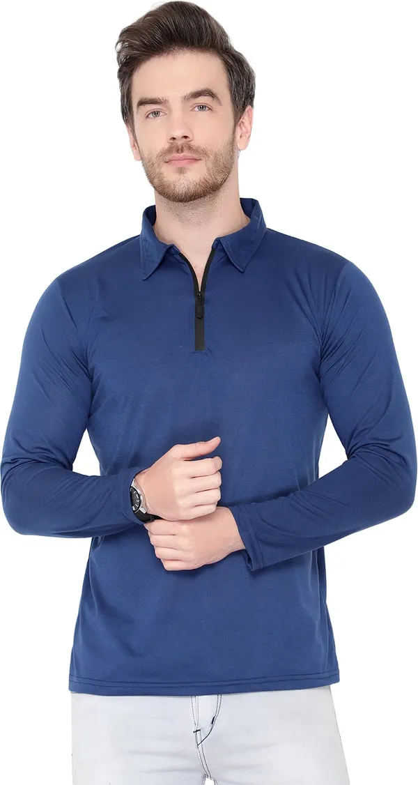 Dark_Blue_Cotton_Solid_Polo_Neck_Regukar_Fit_T-Shirt_For_Men