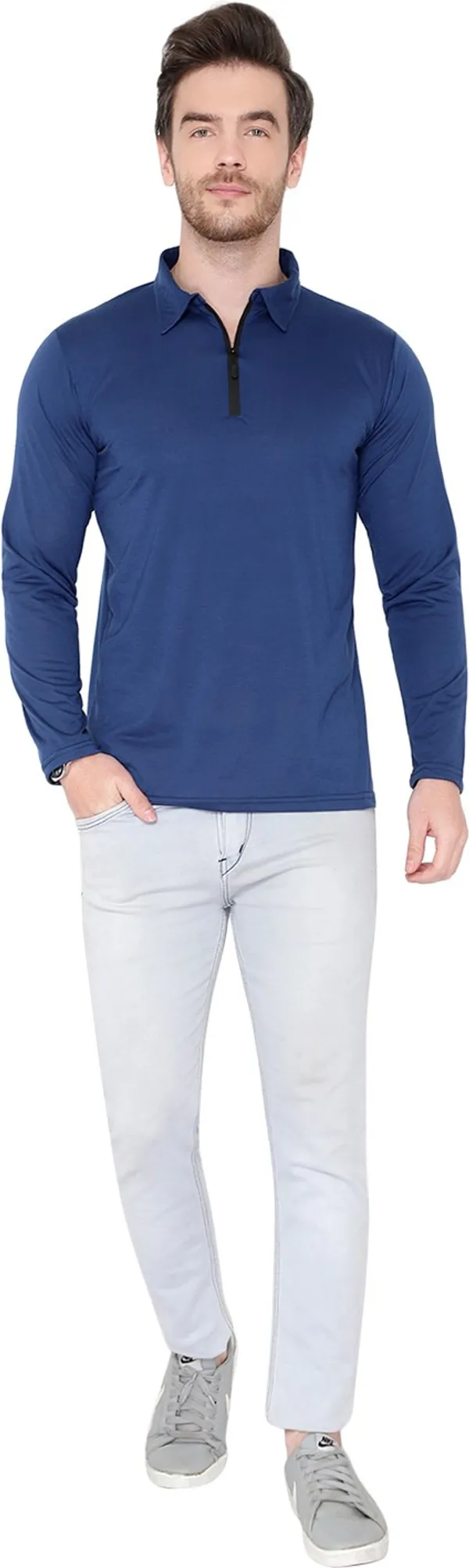 Dark_Blue_Cotton_Solid_Polo_Neck_Regukar_Fit_T-Shirt_For_Men