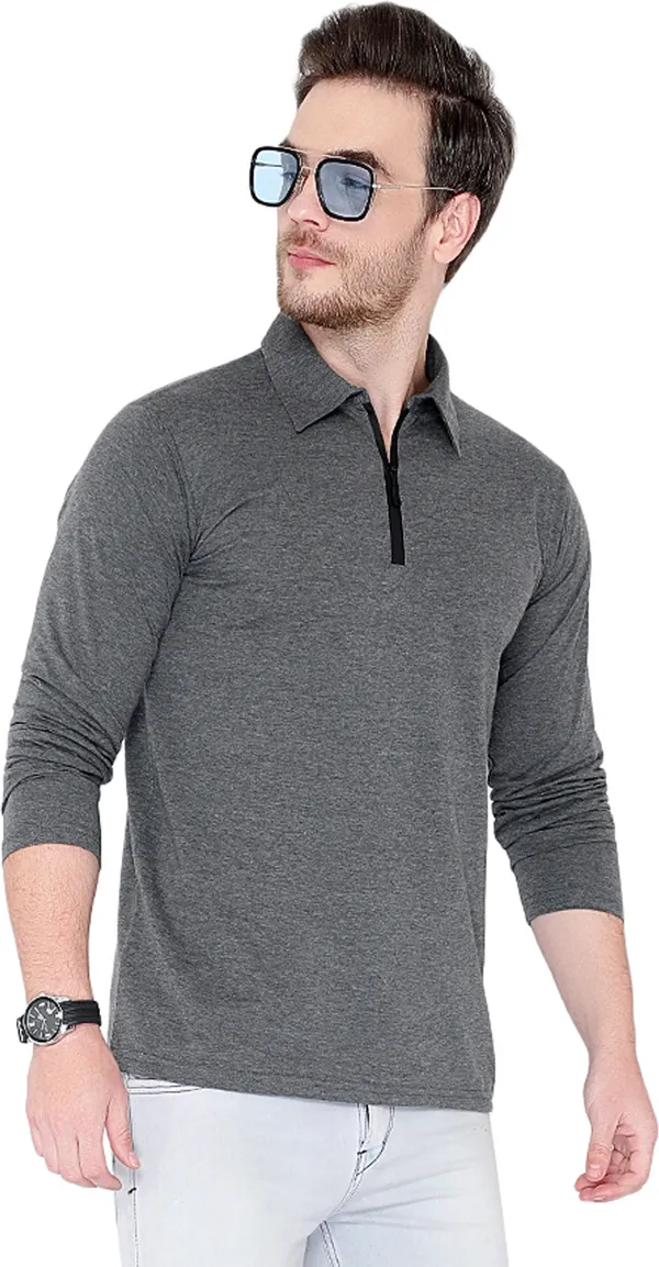 Grey_Cotton_Solid_Polo_Neck_Regukar_Fit_T-Shirt_For_Men