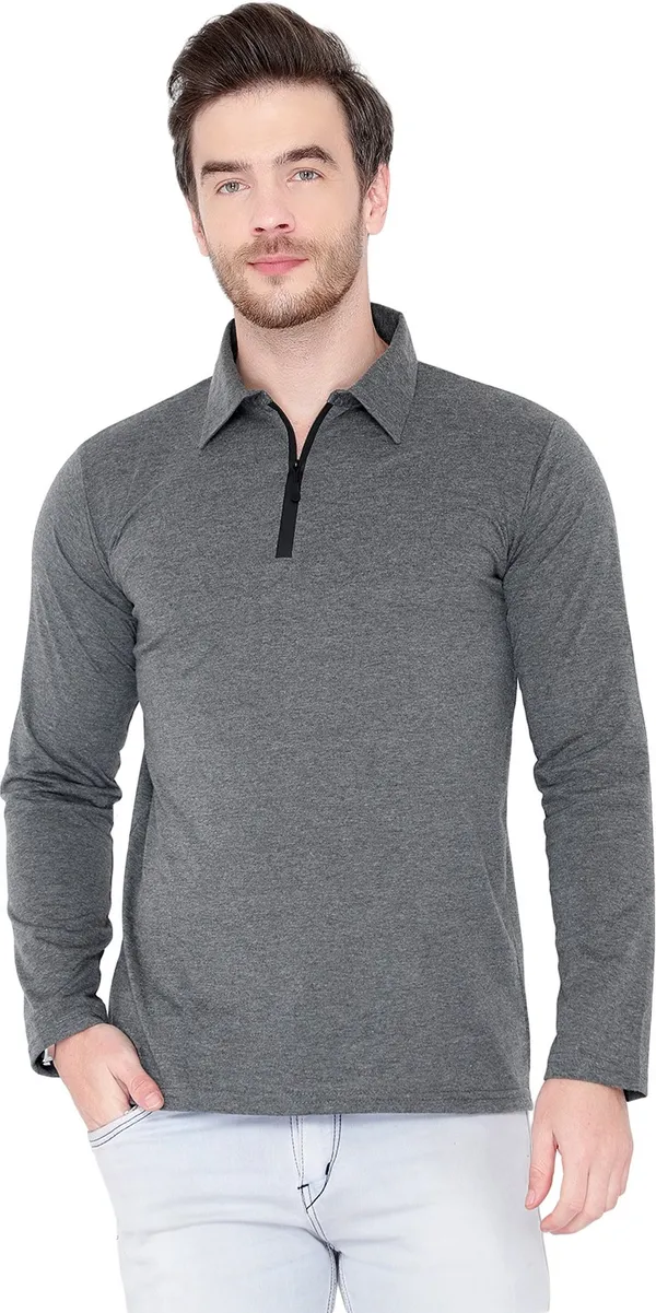 Grey_Cotton_Solid_Polo_Neck_Regukar_Fit_T-Shirt_For_Men