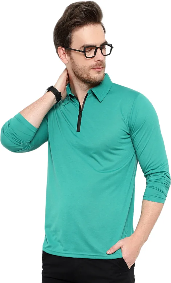 Light_Green_Cotton_Solid_Polo_Neck_Regukar_Fit_T-Shirt_For_Men