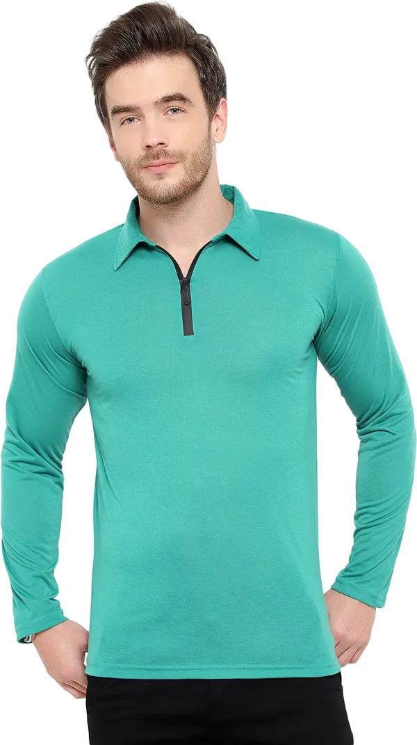 Light_Green_Cotton_Solid_Polo_Neck_Regukar_Fit_T-Shirt_For_Men