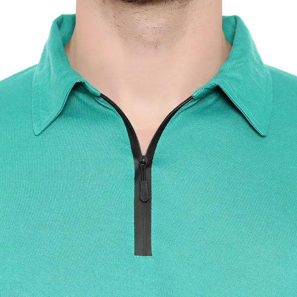 Light_Green_Cotton_Solid_Polo_Neck_Regukar_Fit_T-Shirt_For_Men