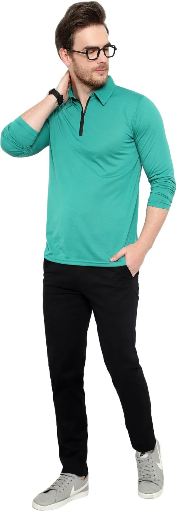 Light_Green_Cotton_Solid_Polo_Neck_Regukar_Fit_T-Shirt_For_Men