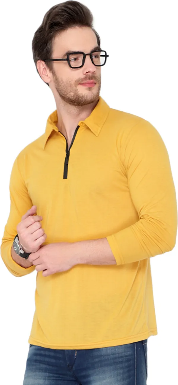 Yellow_Cotton_Solid_Polo_Neck_Regukar_Fit_T-Shirt_For_Men