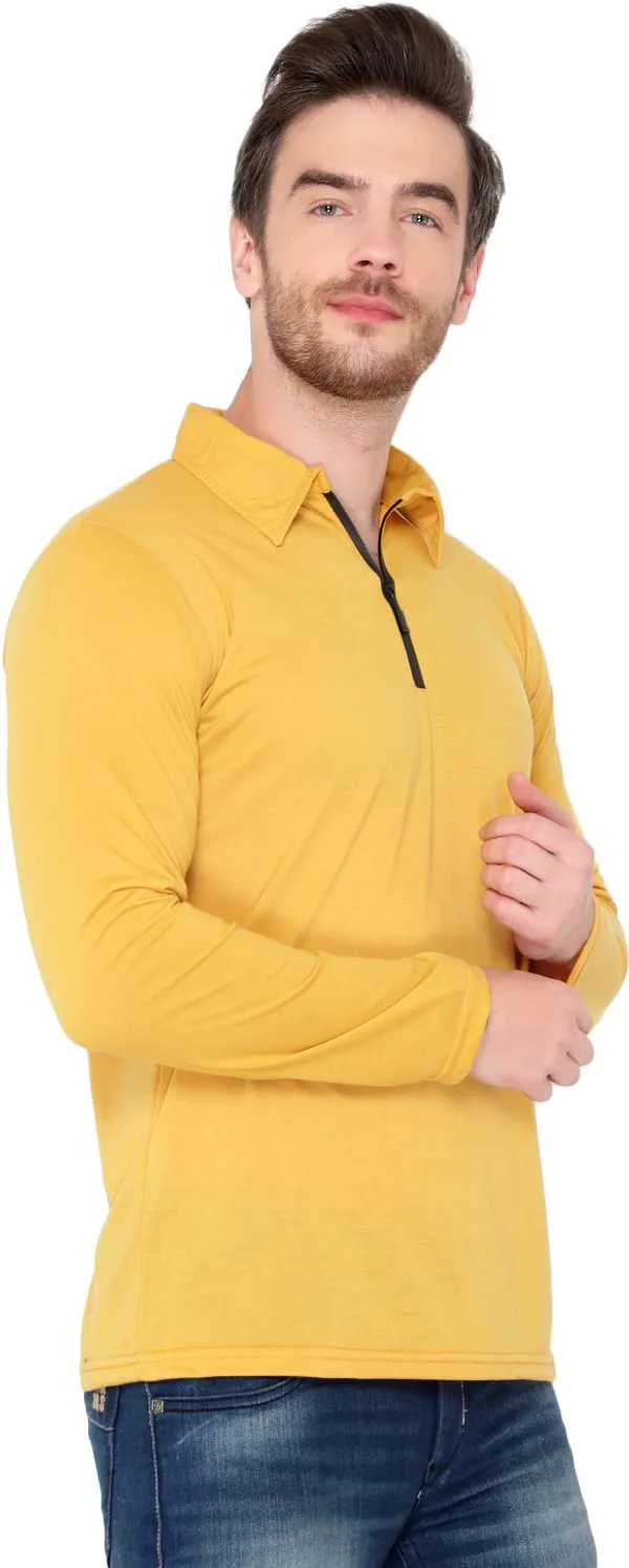 Yellow_Cotton_Solid_Polo_Neck_Regukar_Fit_T-Shirt_For_Men