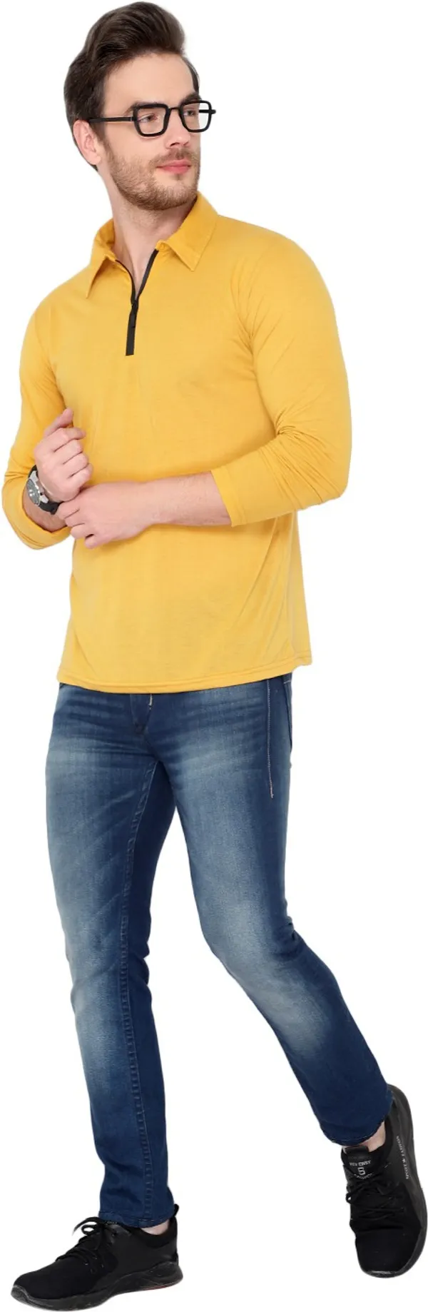 Yellow_Cotton_Solid_Polo_Neck_Regukar_Fit_T-Shirt_For_Men