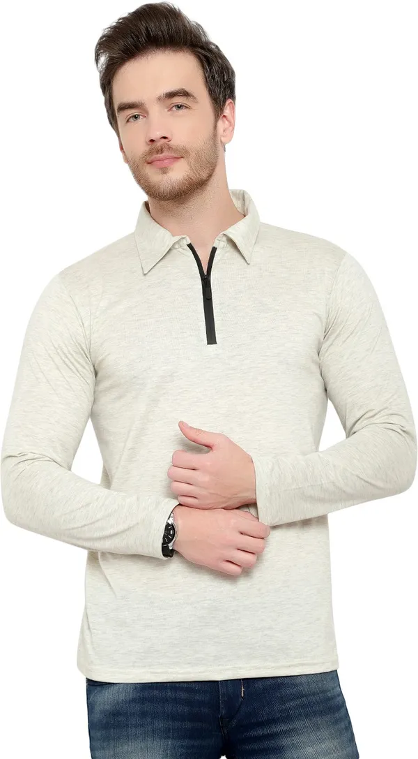 White_Cotton_Solid_Polo_Neck_Regukar_Fit_T-Shirt_For_Men