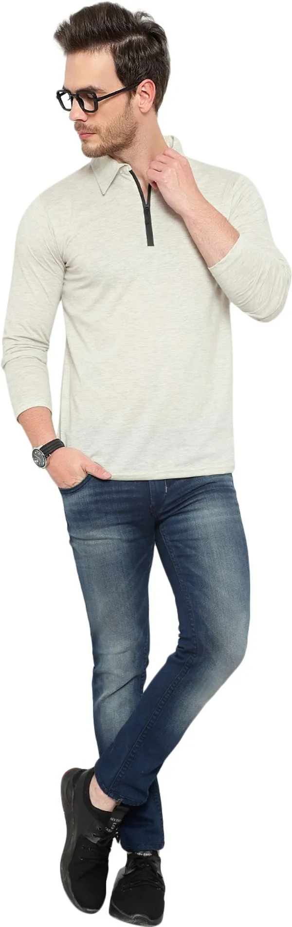 White_Cotton_Solid_Polo_Neck_Regukar_Fit_T-Shirt_For_Men