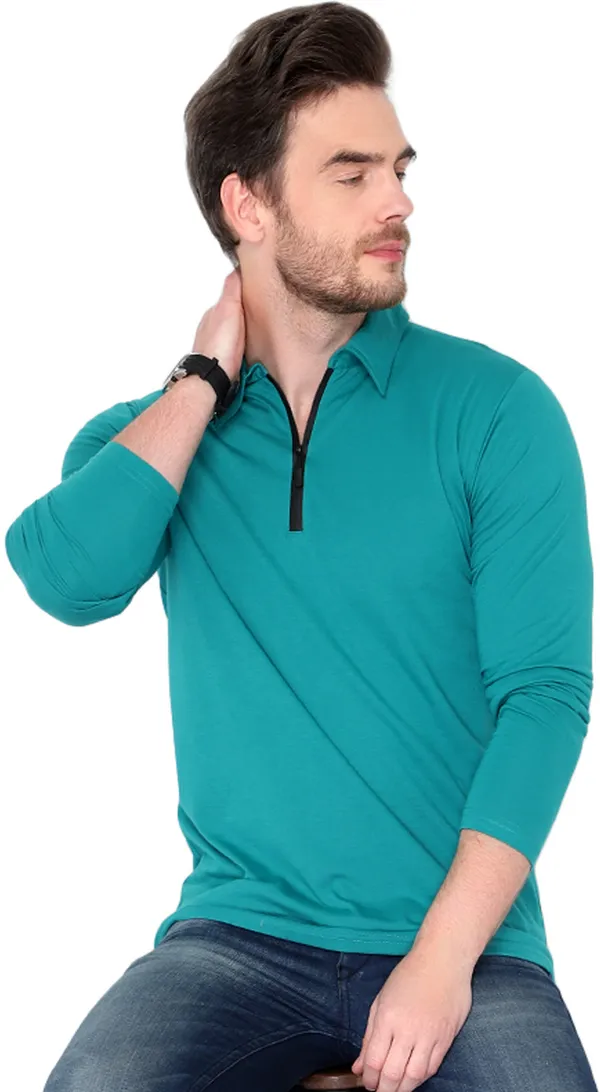Blue_Cotton_Solid_Polo_Neck_Regukar_Fit_T-Shirt_For_Men