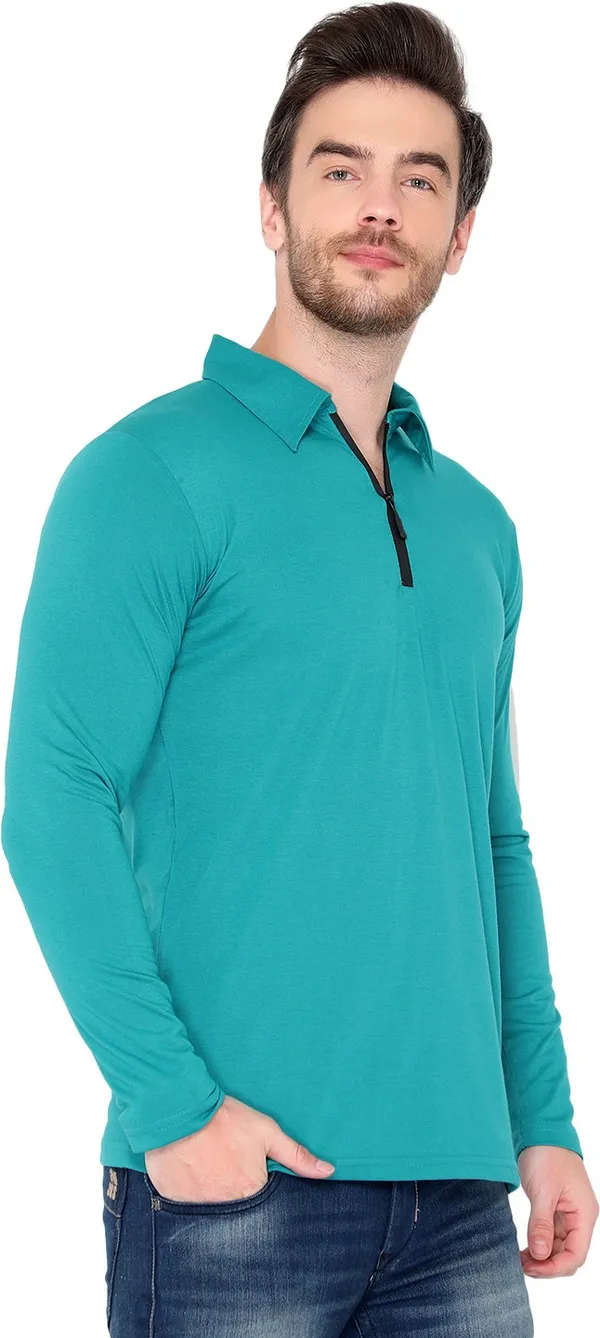 Blue_Cotton_Solid_Polo_Neck_Regukar_Fit_T-Shirt_For_Men